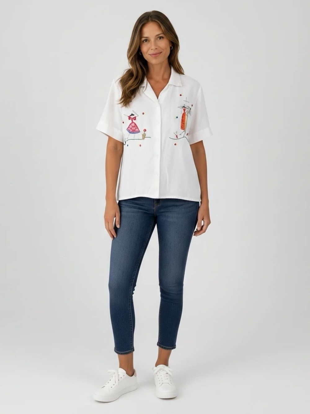 Vintage 90s White Stag Novelty Embroidered Button Up Blouse Women’s M 8/10